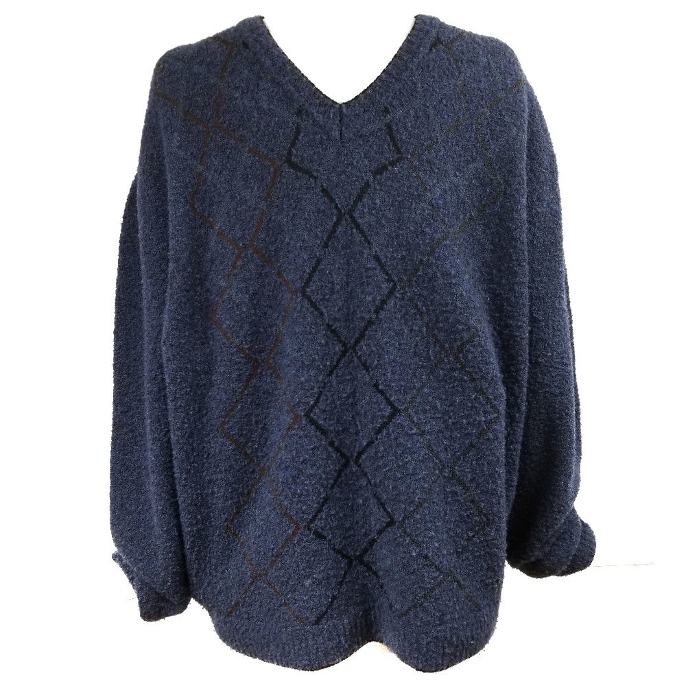 Lenor Romano Wool Blue Mens Knit Sweater XL Argyle